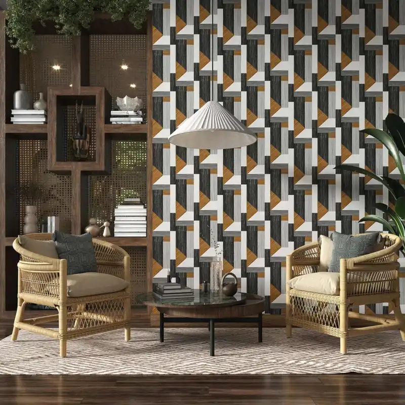Reduceri Tarsia, Black, Tecnografica Tapet geometric modern pentru un design elegant
