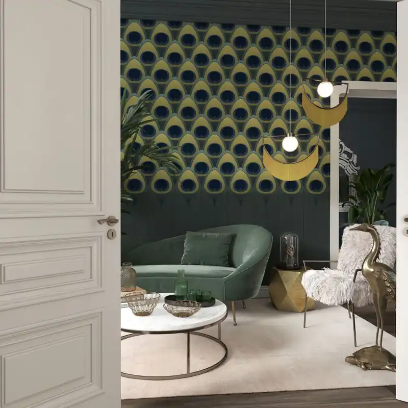 Don Jose, Green Boiserie, Tecnografica Tapet cu model geometric de pene de păun Livrare rapidă