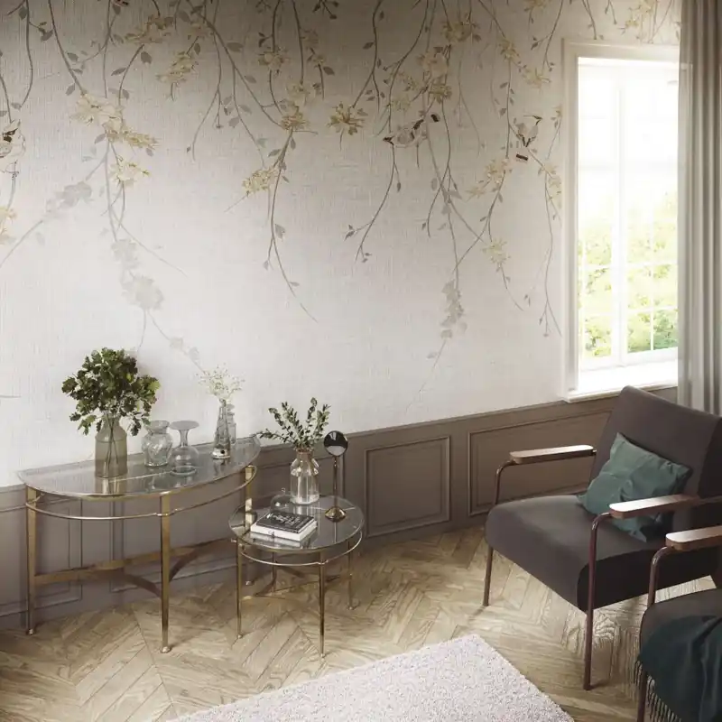 Nu rata Waxwing, White, Tecnografica Tapet floral cu model delicat de păsări