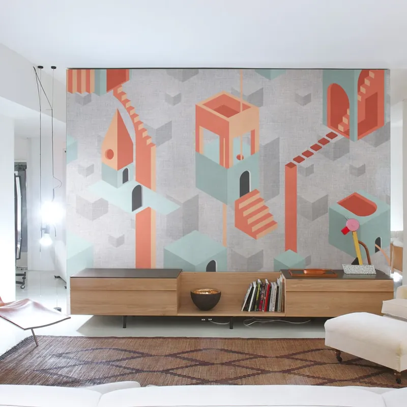 Chilipir Mame 32, Orange, Tecnografica Tapet geometric abstract, portocaliu și verde