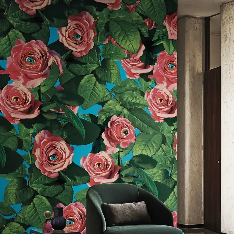 Toiletpaper / Eyes and Roses (rosu), Londonart Tapet cu trandafiri și ochi - Design unic și inedit Retur gratuit