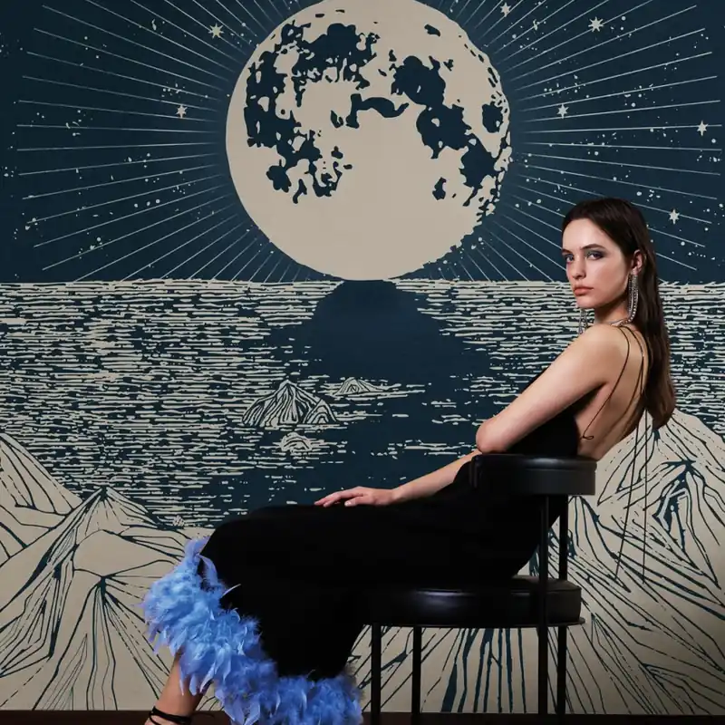 Chilipir Giopagani / Do the Strand (albastru), Londonart Tapet cu Luna plină și ocean