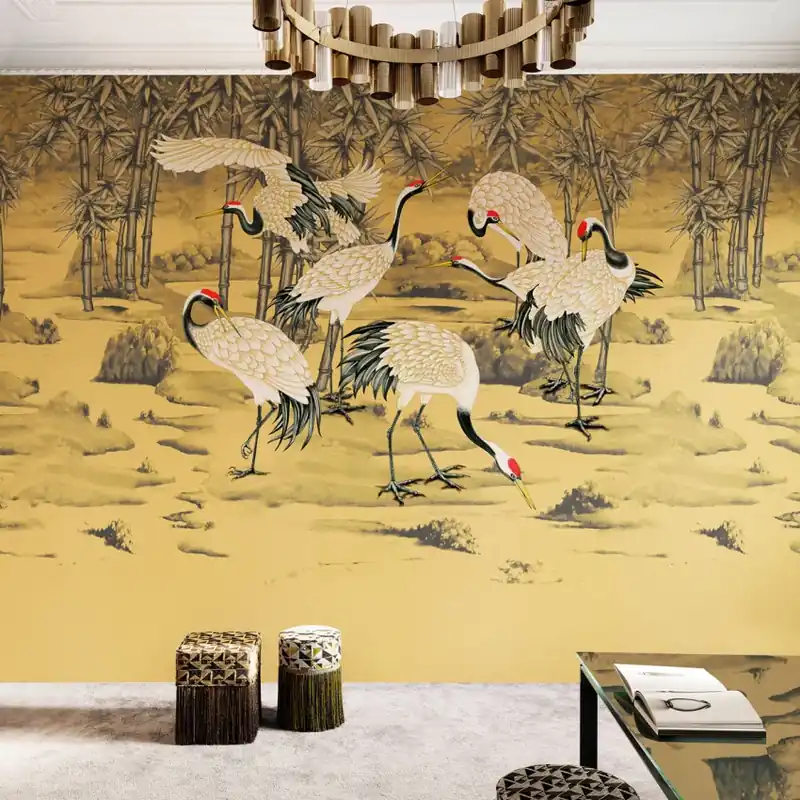 Kimono Tale Books / Tabi (auriu), Londonart Tapet cu macarale albe - Design exotic pentru un decor elegant Livrare rapidă