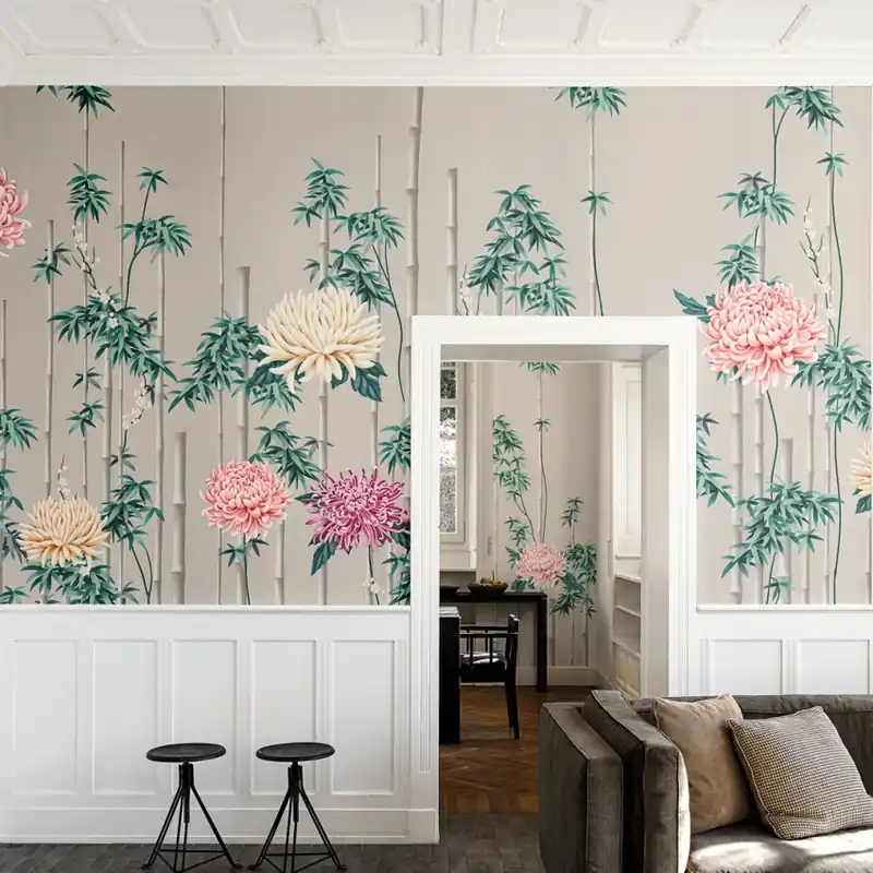 Kimono Tale Books / Fuki (alb), Londonart Tapet Floral cu Bambus Ofertă de sezon