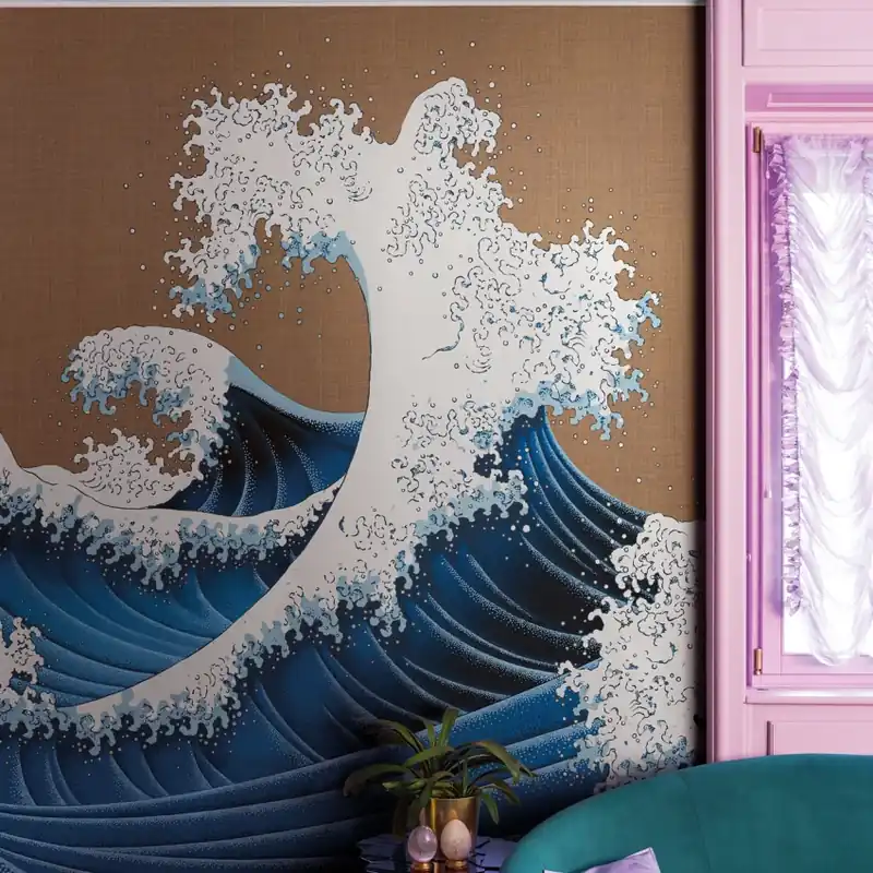 Disponibil imediat Kimono Tale Books / Furi (caramel), Londonart Tapet modern cu design inspirat din cultura japoneză