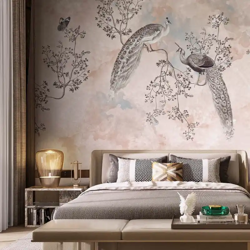 Ieftin Mudita, idea murale Tapet modern cu păuni, Mudita, idea murale