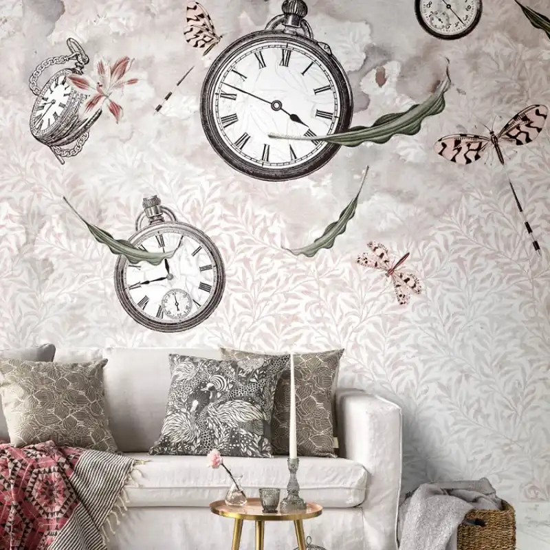 Colourful Bustle, idea murale Tapet modern cu design floral și ceasuri vintage Cumpărături sigure