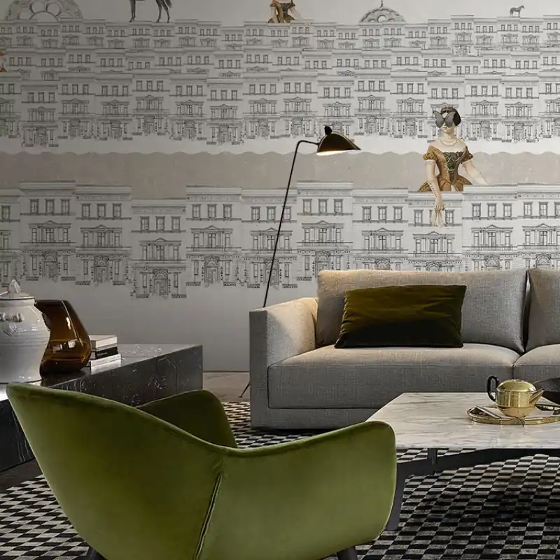Ofertă specială Una Lunga Storia, Idea Murale Tapet contemporan - design unic cu clădiri vechi și personaje misterioase