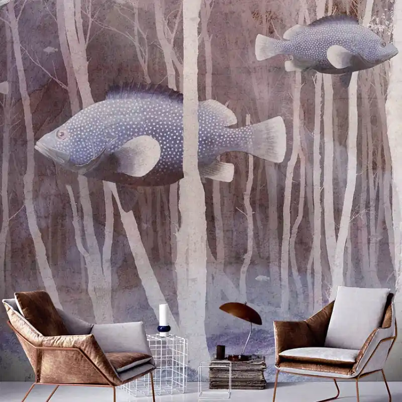 Fish Forest II, Idea Murale Tapet modern cu pești ce înoată printre copaci Doar azi
