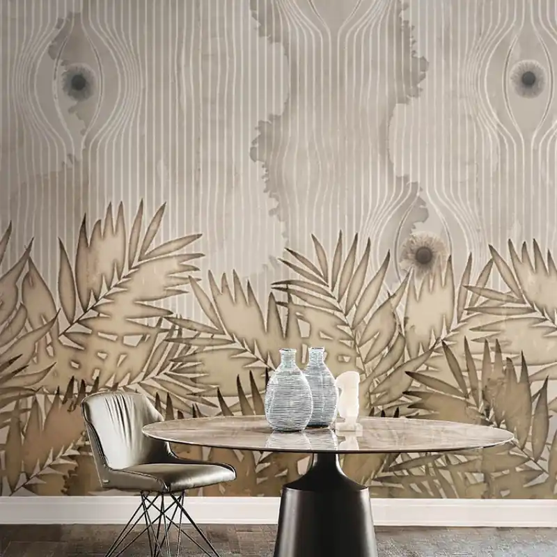 Venus Rising, Idea Murale Tapet contemporan cu design abstract de lemn și frunze exotice Livrare rapidă