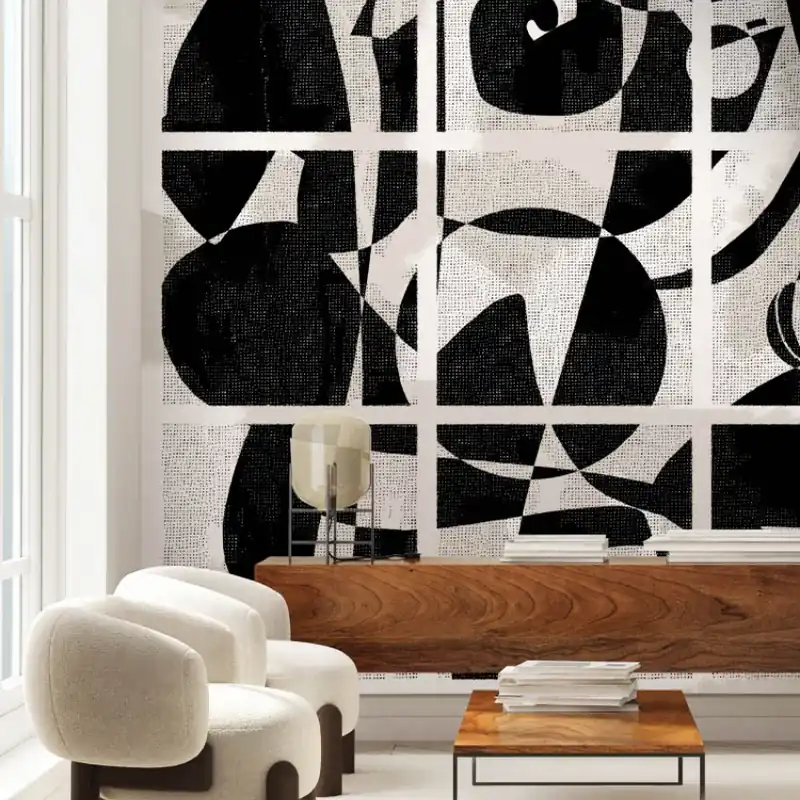 Preț promoțional Retro Future, Idea Murale Tapet geometric alb si negru pentru decorarea peretilor
