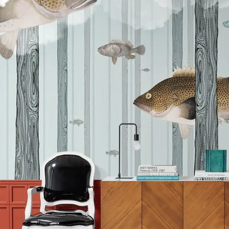 Fish Forest, Idea Murale Tapet Contemporan cu Peisaj de Pădure și Pești - Fish Forest Premium