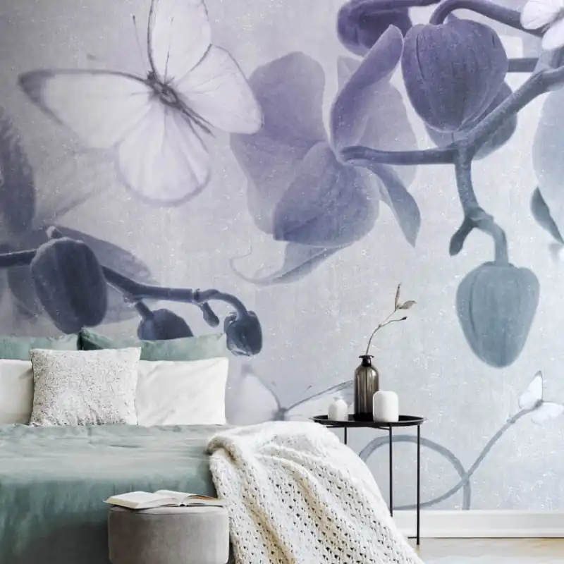 Livrare expres Orchidee incantevoli, Idea Murale Tapet modern cu orhidee si fluturi albi