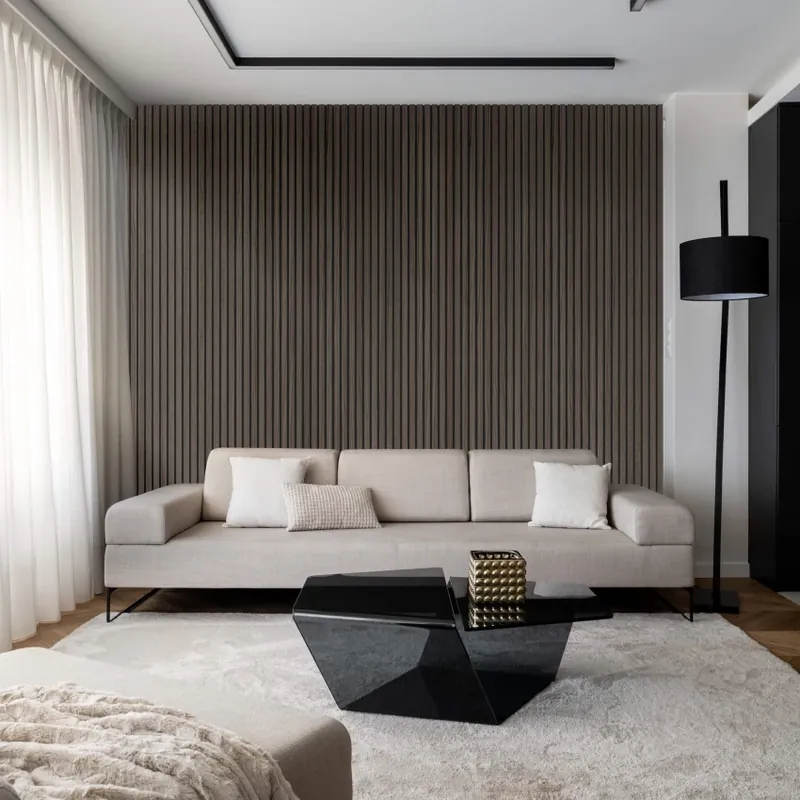 Chilipir Riflaj decorativ MDF, Walnut, fonoabsorbant, 270x28cm, Lamelio Eleganță și confort cu panouri decorative riflate