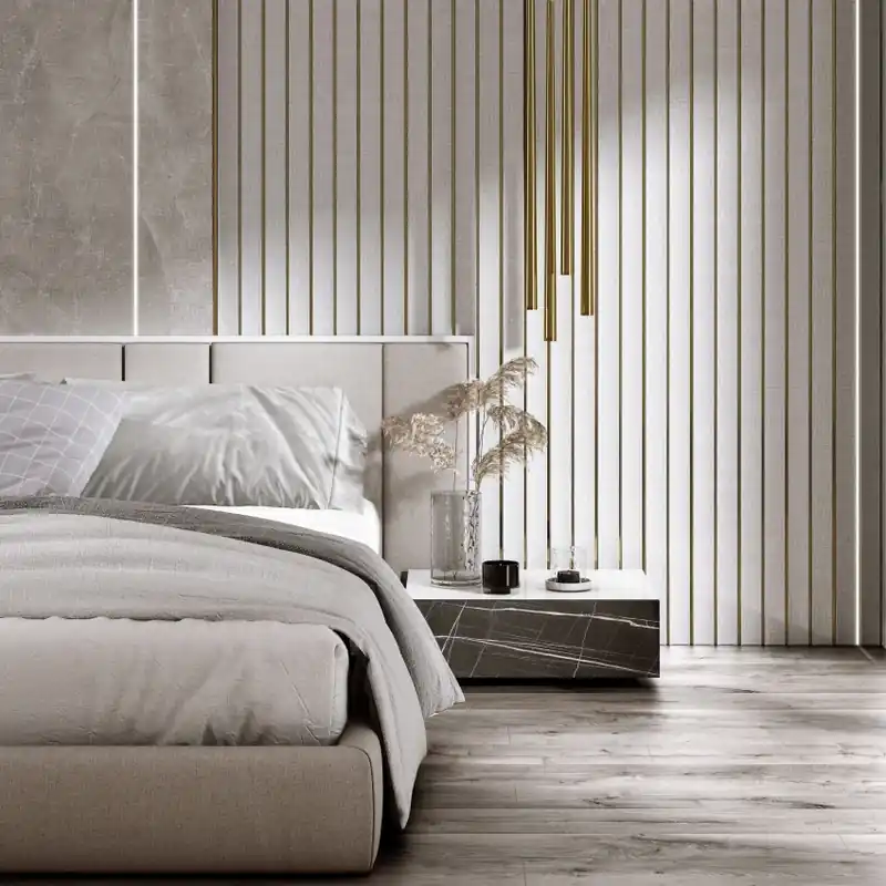 Riflaj decorativ 3D Amber, Alb, 270x13 cm, Lamelio Tapet 3D cu linii aurii - design modern și elegant Vezi acum