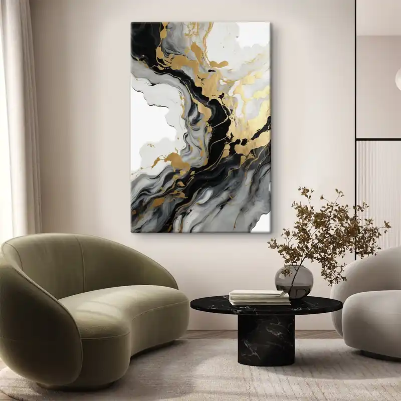 Pictură pe pânză Pictură abstractă în acuarelă cu vopsele negre și galbene Nr s41290 Expediere rapidă