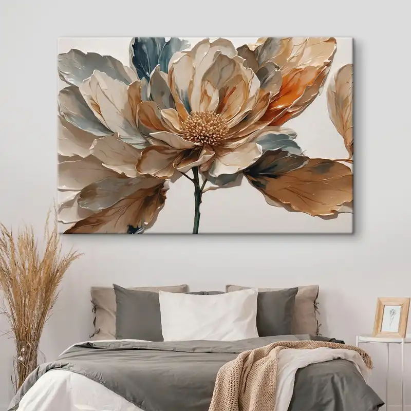 Pictură pe pânză Floare acrilică pe fundal alb Nr s41293 Retur ușor