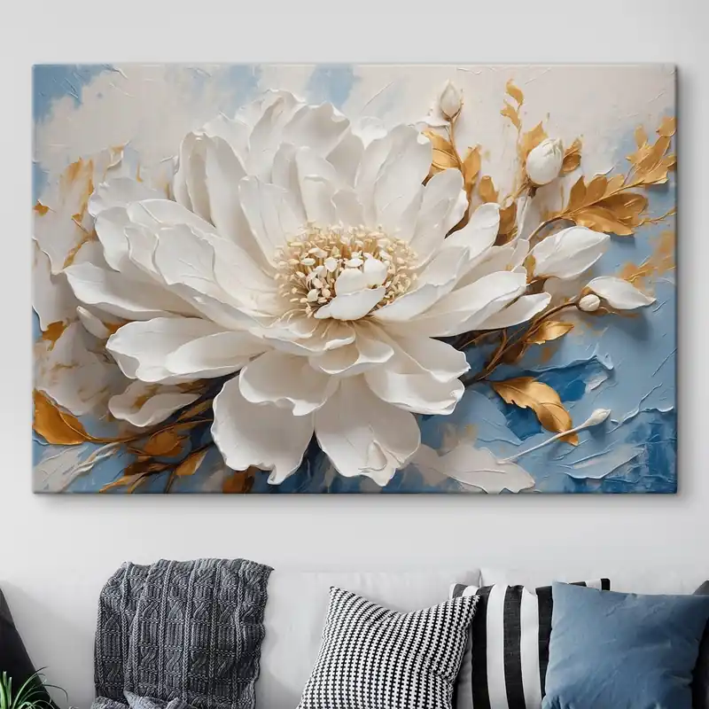 Promoție Pictură pe pânză Floare albă pe fundal alb-albastru Nr s41311