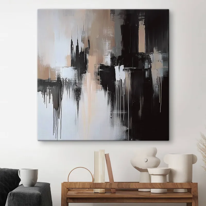 Pictură pe pânză Abstracție în nuanțe de negru și bej Nr s40794 Preț mic
