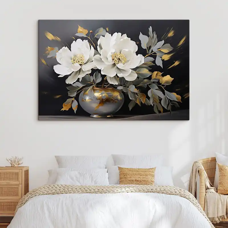 Pictură pe pânză Peonii albe delicate într-o vază Nr s41568 Plată sigură