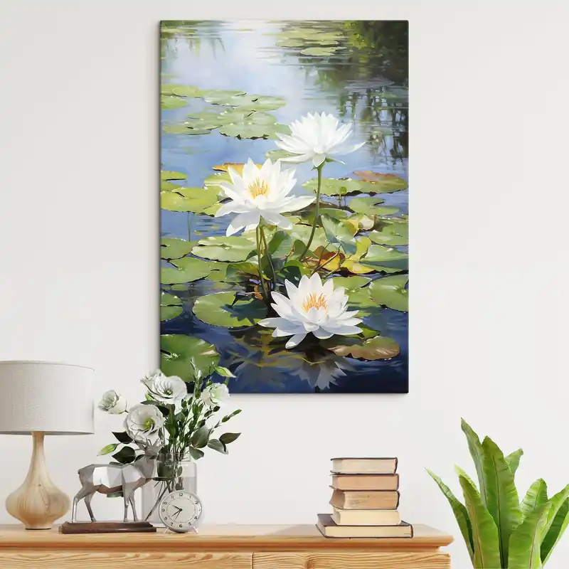 Ofertă specială Pictură pe pânză Trei nuferi albi, flori de lotus Nr s41572