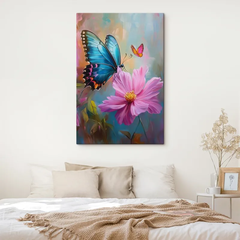 Promoție Pictură pe pânză fluture și floare mare roz Nr s41620