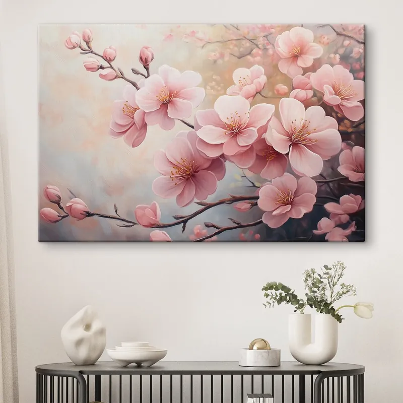 Pictură pe pânză ramuri cu flori roz Nr s41628 Plată securizată