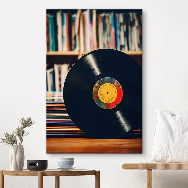 Ofertă specială Pictură pe pânză Disc de vinil pe fundalul raftului Nr s41669