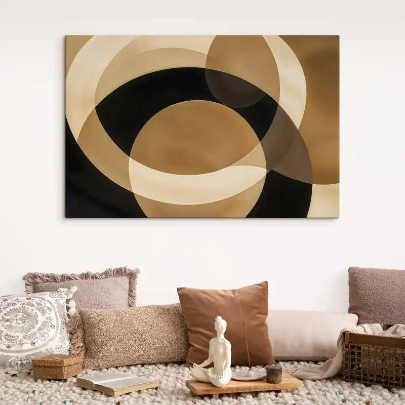 Pictură pe pânză Forme geometrice în nuanțe de maro, bej și negru care creează o compoziție abstractă, minimalistă Nr s41741 Reduceri