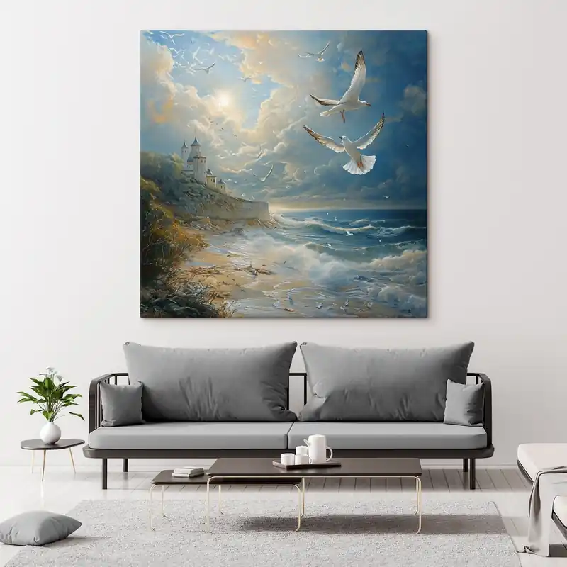 Bestseller Pictură pe pânză Țărmul mării și păsările, în stilul vopselei în ulei Nr s41756