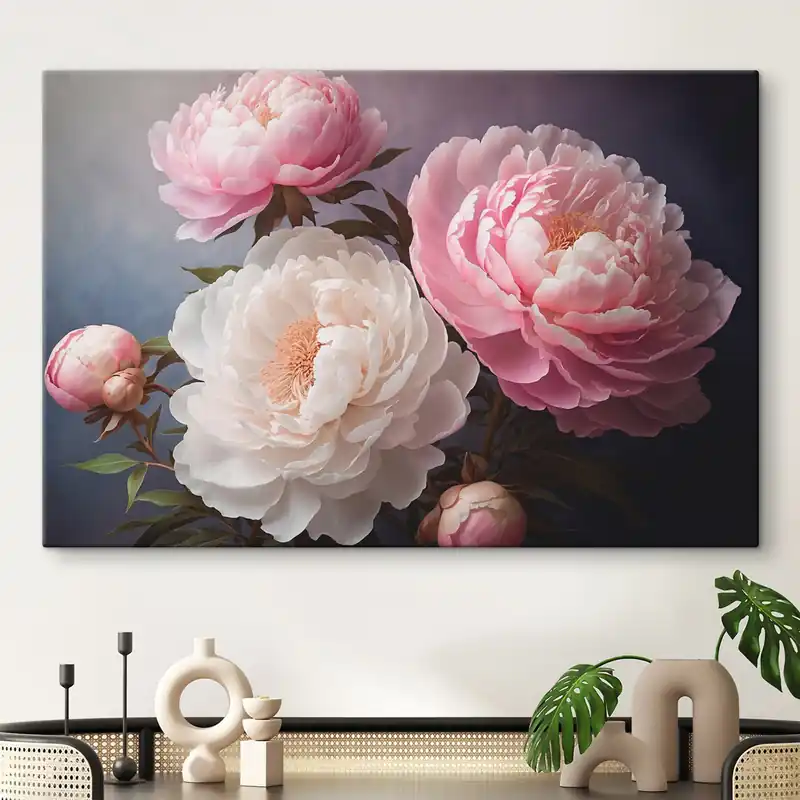 Retur ușor Pictură pe pânză Peonies pe fundal întunecat de lumină Nr s41508