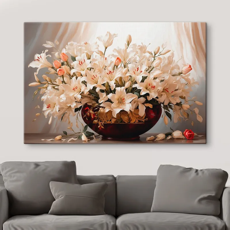 Pictură pe pânză Buchet de flori în vază volumetrică roșie Nr s41510 Promoție