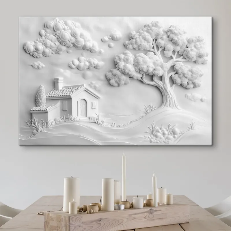 Pictură pe pânză imitație 3D de stuc a unei căsuțe din sat Nr s41878 Mai ieftin