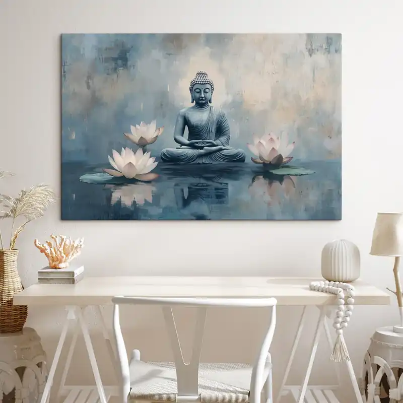 Comandă acum Pictură pe pânză Buddha meditând în lac cu lotusuri, oriental, stil acrilic Nr s41891