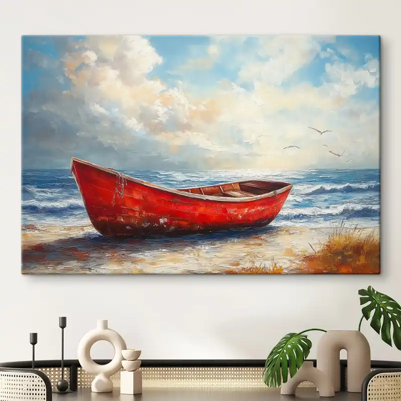 Preț mic Pictură pe pânză barcă roșie de mare în stil de vopsea de ulei Nr s42009