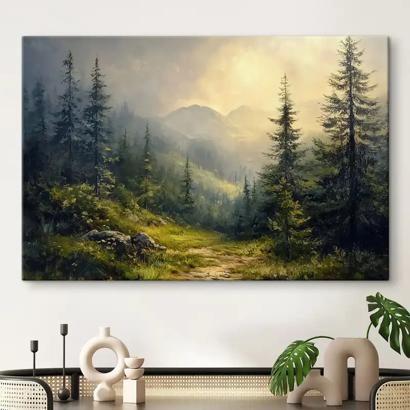 Bestseller Pictură pe pânză munți în ceață și copaci Nr s42019