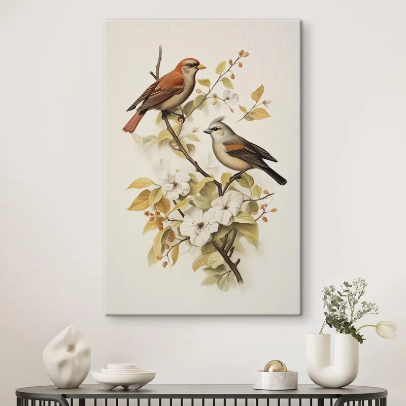 Pictură pe pânză Păsări pe o ramură stil vintage Nr s42035 Premium