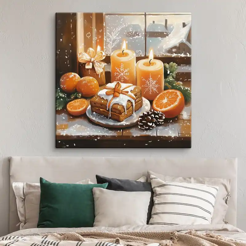 Preferatul clienților Pictură pe pânză Tort de Crăciun, mandarine, lumânări Nr s42101