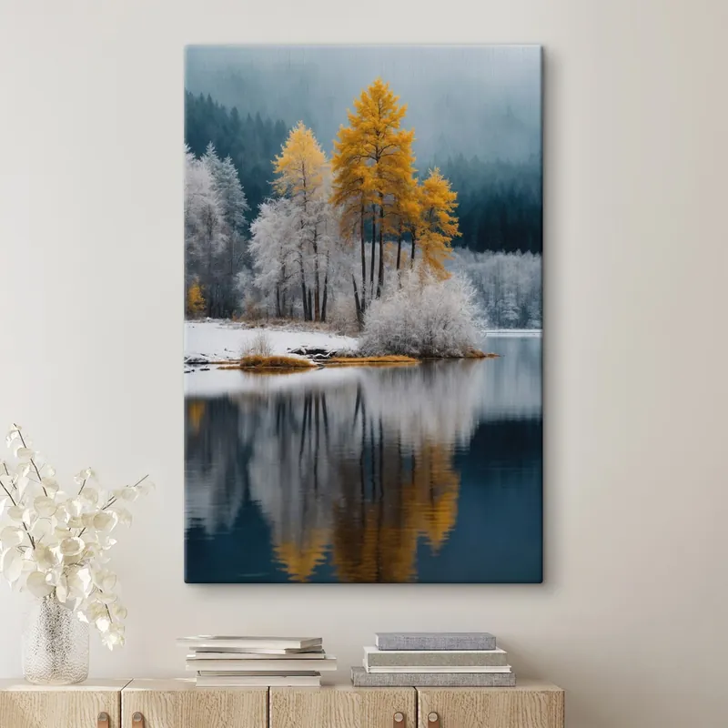 Ofertă limitată Pictură pe pânză Pădure și lac de iarnă Nr s41785