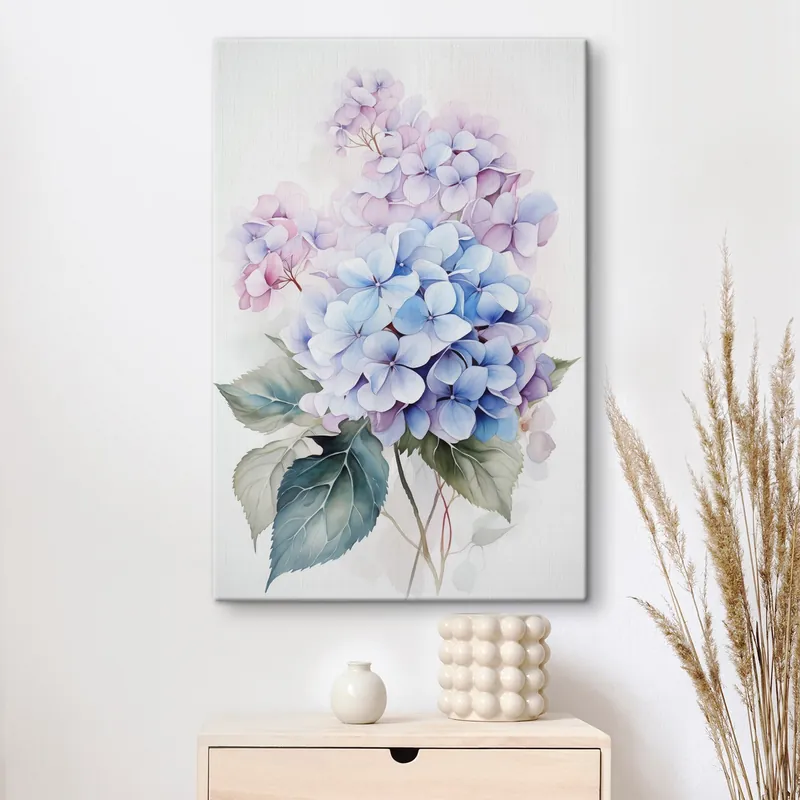 Pictură pe pânză Creangă cu flori de hortensie imitație acuarelă Nr s42143 Ofertă limitată
