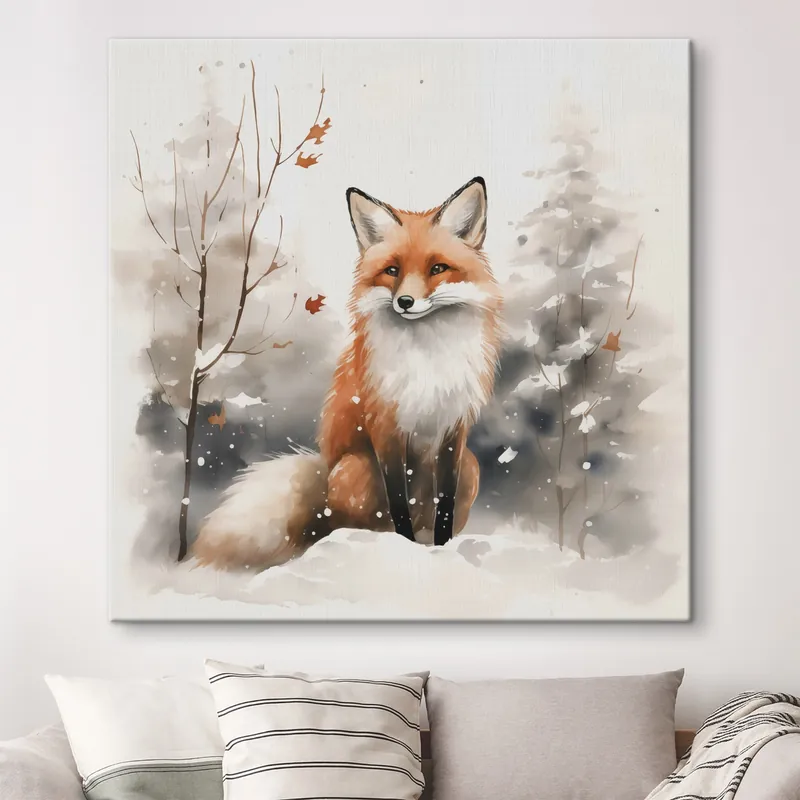 Ultima șansă Pictură pe pânză Fox pui într-o pădure de zăpadă imitație de acuarelă Nr s42146