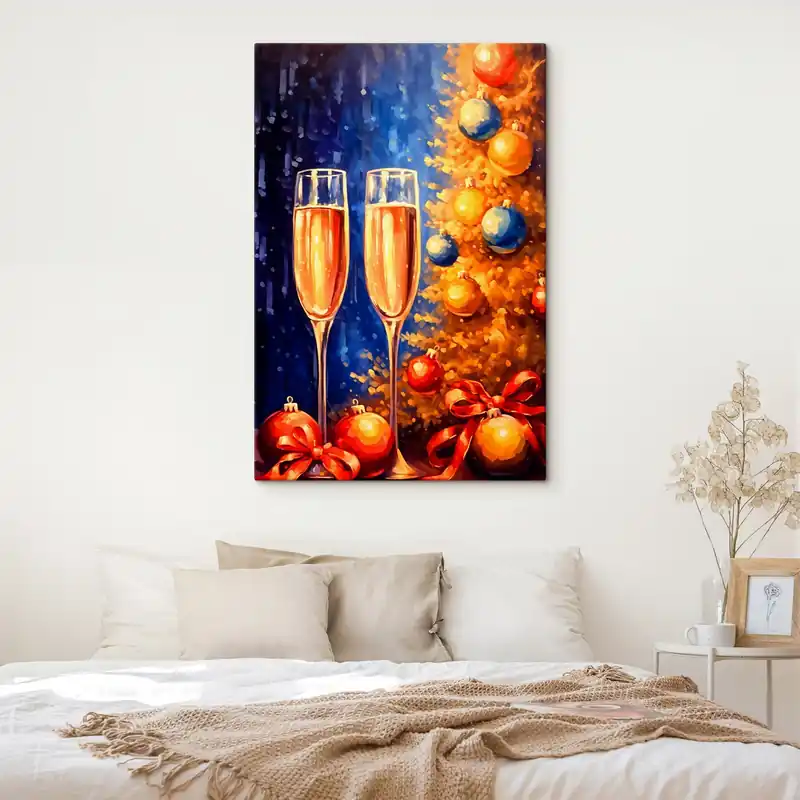 Pictură pe pânză Sticlă festivă lângă bradul de Crăciun Nr s42157 Cumpărături sigure