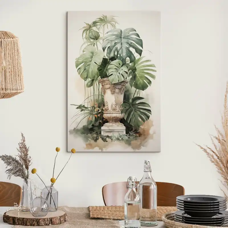 Ofertă specială Pictură pe pânză Tropical monstera frunze pe o coloană imitație acuarelă Nr s42351