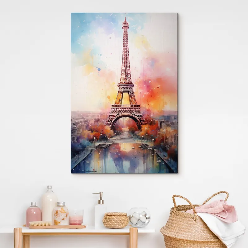 Promoție Pictură pe pânză Paris pe un fundal de stropi de acuarelă Nr s42081