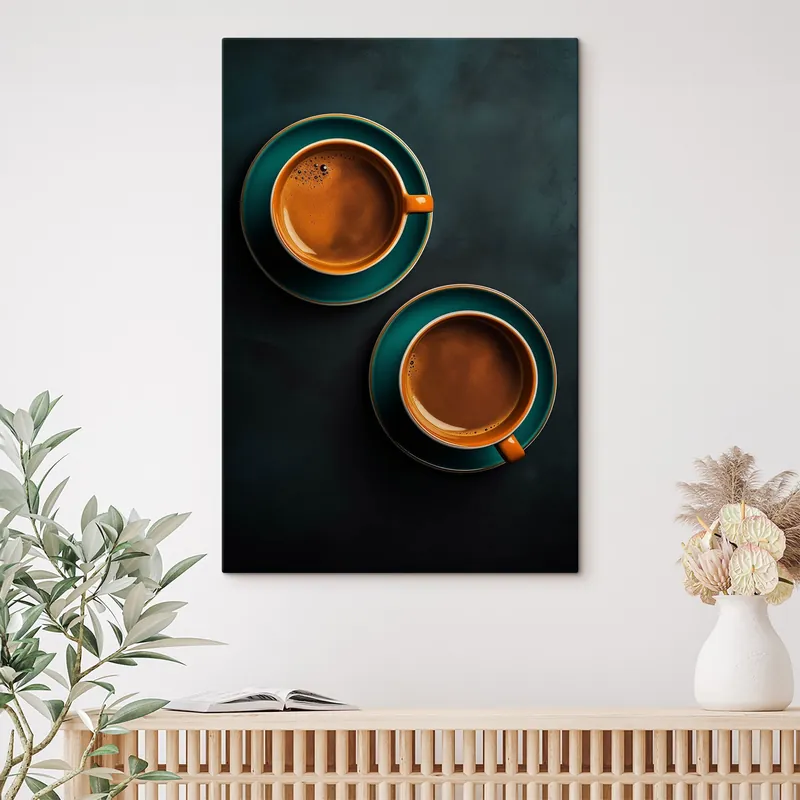 Livrare expres Pictură pe pânză Două cești de cafea pe un fundal întunecat Nr s42190