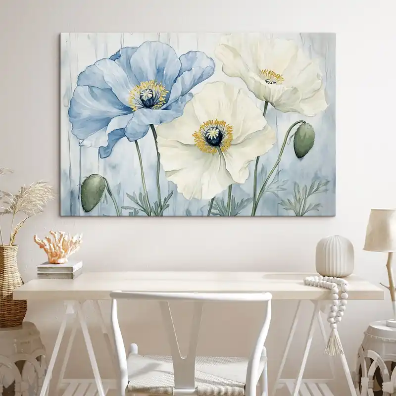 Pictură pe pânză Poppies albastru și alb pe un fundal de acuarelă Nr s42191 Doar azi