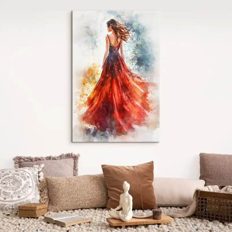 Pictură pe pânză Fată în rochie roșie Nr s42193 Preț redus
