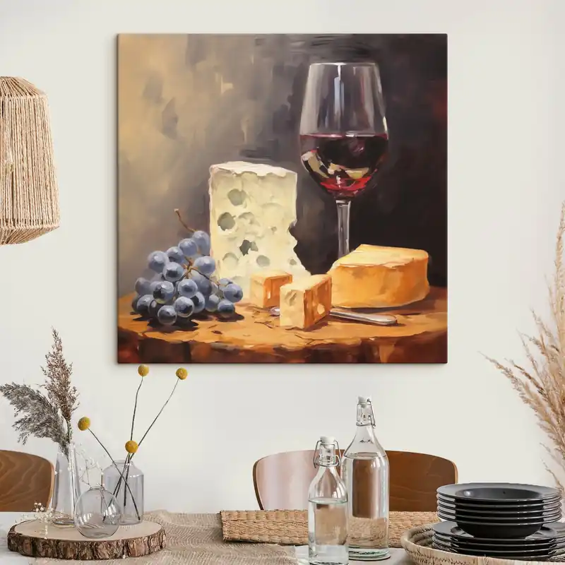 Discount Pictură pe pânză Pahar de vin roșu și brânzeturi imitare pictură Nr s42415