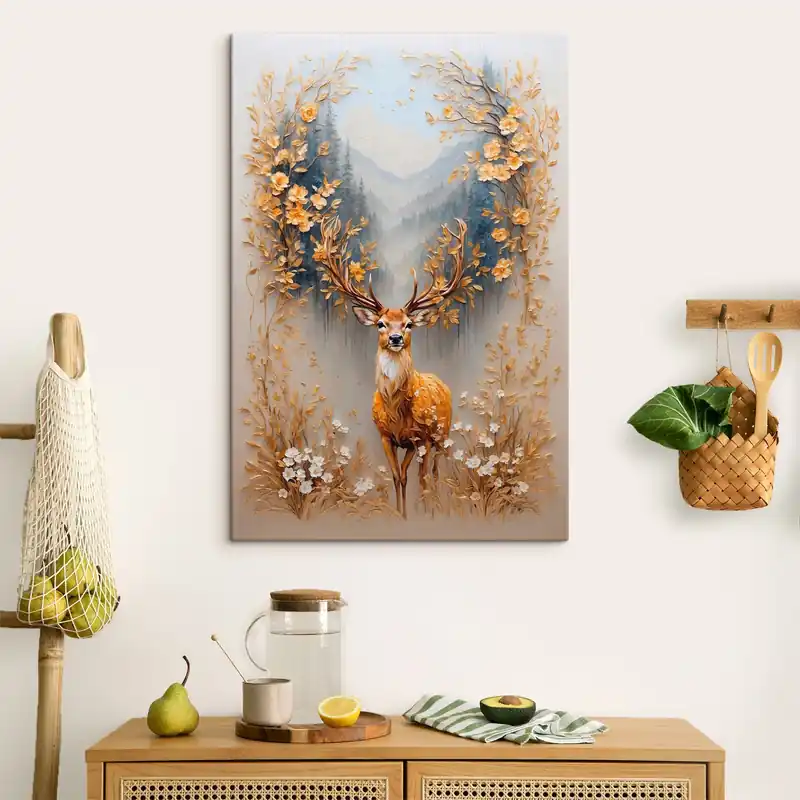 Calitate înaltă Pictură pe pânză Cerb cu coarne mari pe fundal de pădure Nr s42252