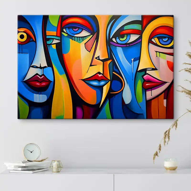 Ofertă limitată Pictură pe pânză Imagine abstractă de fețe cu forme geometrice luminoase Nr s42473